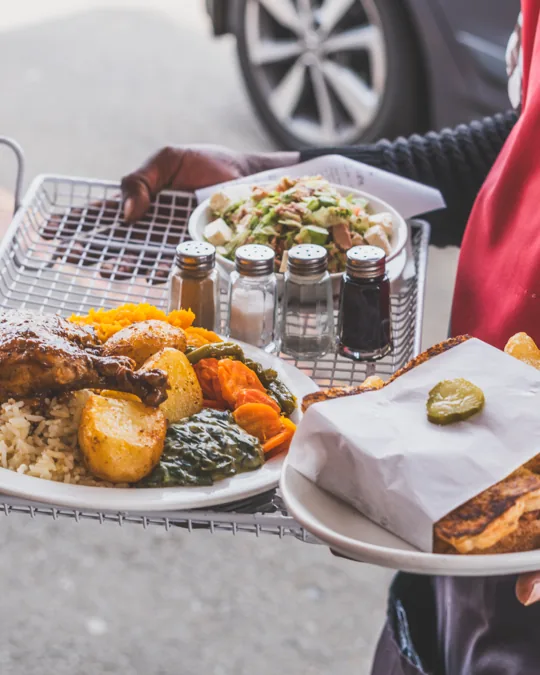 Food and drinks served at a car