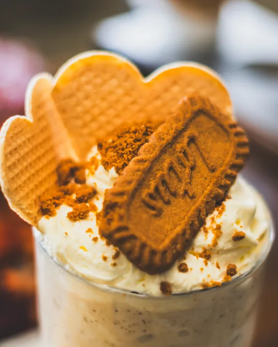 Ice cream with biscuit toppings